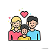 An image of a family consisting two adults likely parents and one child, with a heart symbol above them